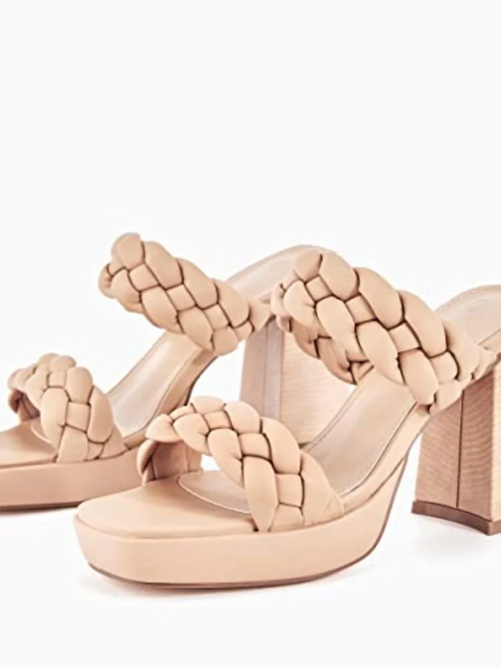 Women’s Chunky Heel Braided Sandals – Slip On High Mules Summer Dress Shoes